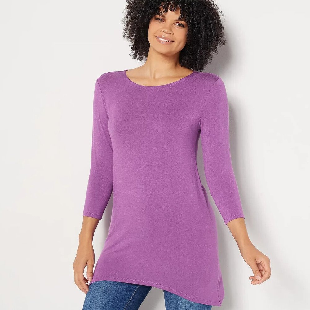 LOGO Layers by Lori Goldstein Rayon Span Crew Neck 3/4 Top  - Lavender